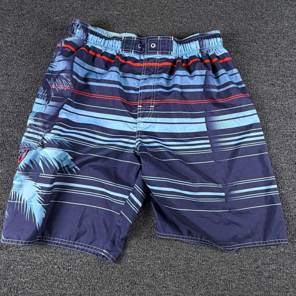 Newport Blue Swim Trunks Mens L Beach Side Blue Striped Tropical EUC